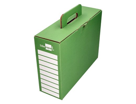 Caja archivador definitivo liderpapel carton reforzado con asa color verde cheque libro 393x120x279mm