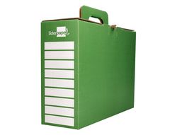 Caja archivador definitivo liderpapel carton reforzado con asa color verde cheque libro 393x120x279mm