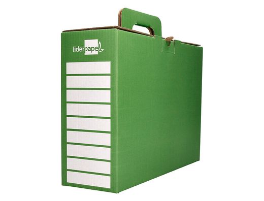Caja archivador definitivo liderpapel carton reforzado con asa color verde cheque libro 393x120x279mm