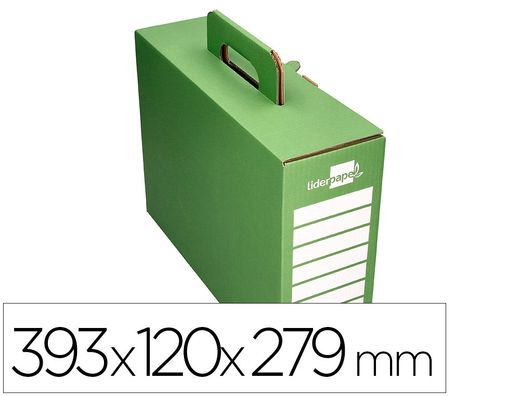 Caja archivador definitivo liderpapel carton reforzado con asa color verde cheque libro 393x120x279mm