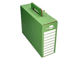 Caja archivador definitivo liderpapel carton reforzado con asa color verde cheque libro 393x120x279mm