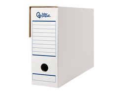 Caja archivo definitivo automatica liderpapel folio carton reciclado 325g/m2 lomo 100 mm blanco 360x100x255mm