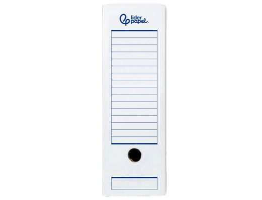 Caja archivo definitivo automatica liderpapel folio carton reciclado 325g/m2 lomo 100 mm blanco 360x100x255mm