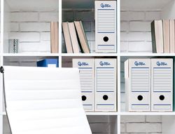 Caja archivo definitivo automatica liderpapel folio carton reciclado 325g/m2 lomo 100 mm blanco 360x100x255mm