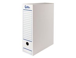 Caja archivo definitivo automatica liderpapel folio carton reciclado 325g/m2 lomo 100 mm blanco 360x100x255mm