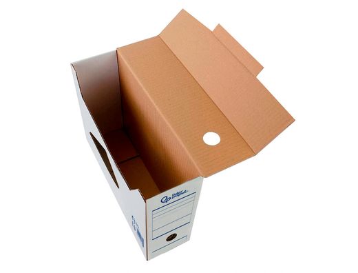 Caja archivo definitivo automatica liderpapel folio carton reciclado 325g/m2 lomo 100 mm blanco 360x100x255mm