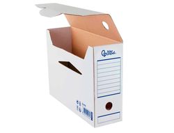 Caja archivo definitivo automatica liderpapel folio carton reciclado 325g/m2 lomo 100 mm blanco 360x100x255mm
