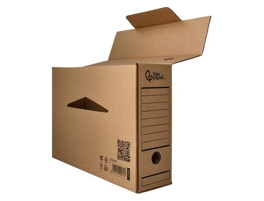 Caja archivo definitivo liderpapel din A4 carton reciclado 325g/m2 lomo 82 mm kraft 325x82x250 mm