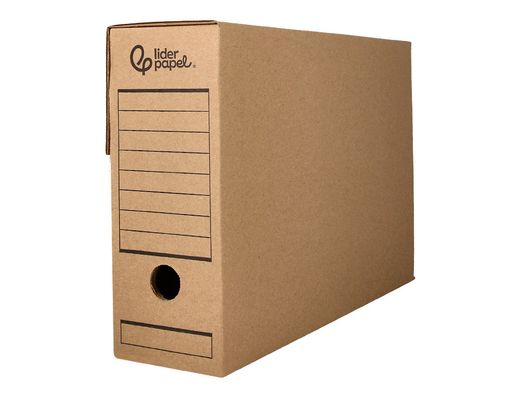 Caja archivo definitivo liderpapel din A4 carton reciclado 325g/m2 lomo 82 mm kraft 325x82x250 mm