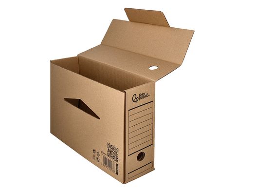 Caja archivo definitivo liderpapel folio carton reciclado 325g/m2 lomo 100 mm kraft 365x100x251 mm