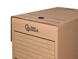 Caja archivo definitivo liderpapel folio doble ancho carton reciclado 400g/m2 lomo 200 mm kraft 367x200x251 mm
