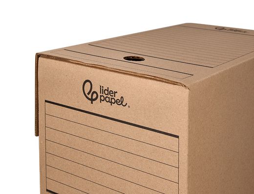 Caja archivo definitivo liderpapel folio doble ancho carton reciclado 400g/m2 lomo 200 mm kraft 367x200x251 mm