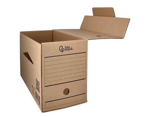 Caja archivo definitivo liderpapel folio doble ancho carton reciclado 400g/m2 lomo 200 mm kraft 367x200x251 mm