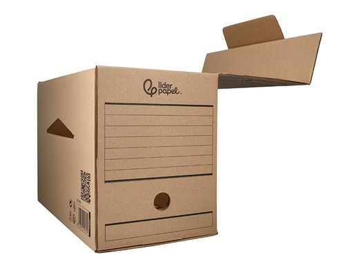Caja archivo definitivo liderpapel folio doble ancho carton reciclado 400g/m2 lomo 200 mm kraft 367x200x251 mm