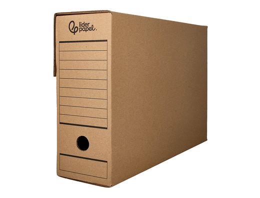 Caja archivo definitivo liderpapel folio prolongado carton reciclado 325g/m2 lomo 116 mm kraft 388x116x275 mm
