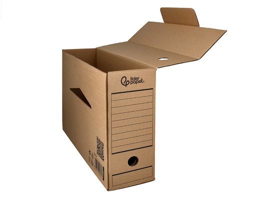 Caja archivo definitivo liderpapel folio prolongado carton reciclado 325g/m2 lomo 116 mm kraft 388x116x275 mm