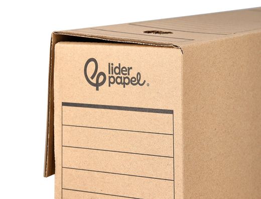 Caja archivo definitivo liderpapel folio prolongado carton reciclado 325g/m2 lomo 116 mm kraft 388x116x275 mm