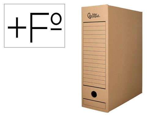 Caja archivo definitivo liderpapel folio prolongado carton reciclado 325g/m2 lomo 116 mm kraft 388x116x275 mm