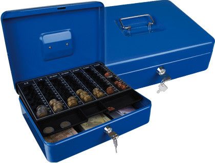 Caja Caudales Q-Connect 12" 300X240X90 mm Azul con Portamonedas
