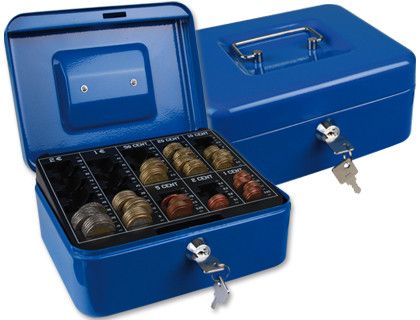 Caja Caudales Q-Connect 8" 200X160X90 mm Azul con Portamonedas