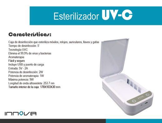 Caja de desinfeccion innova sobremesa esterilizador para moviles relojes llaves auriculares y gafas