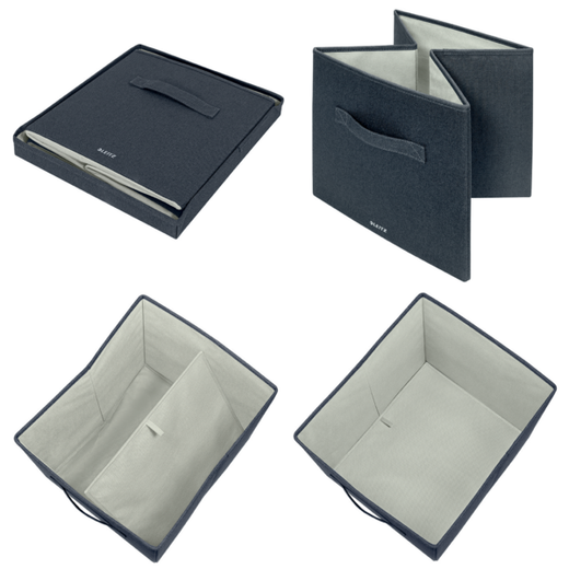 Caja de tela para almacenaje con tapa L, 2 piezas, gris