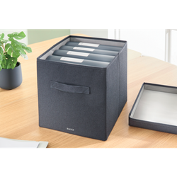 Caja de tela para almacenaje con tapa L, 2 piezas, gris