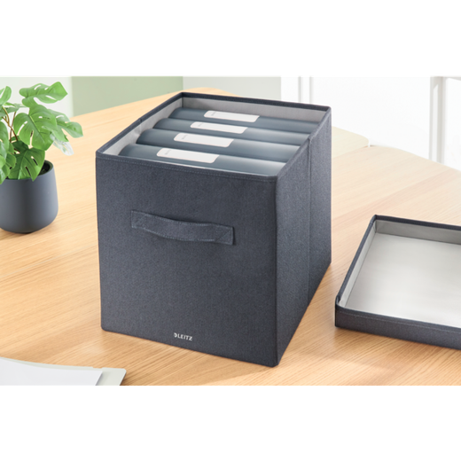 Caja de tela para almacenaje con tapa L, 2 piezas, gris