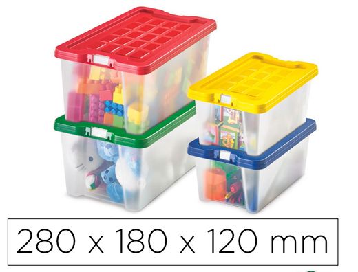 Caja multiusos faibo transparente con asas y tapa colores capacidad 4 l 280x180x120 mm