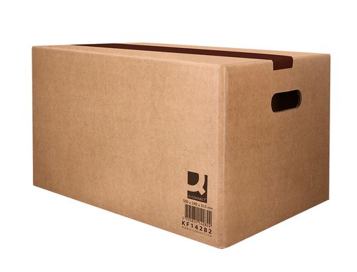 Caja para embalar q-connect americana con asas carton reciclado canal simple 5 mm color kraft 500x340x310 mm