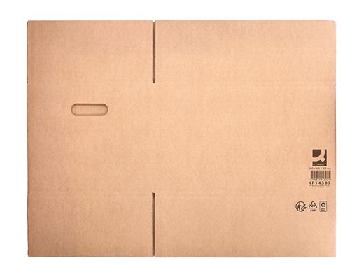 Caja para embalar q-connect americana con fondo automaticoy asas carton canal simple 5 mm color kraft 500x400x300 mm