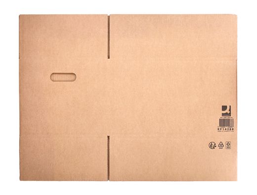 Caja para embalar q-connect americana ultra resistente con asas carton canal doble 7 mm color kraft 430x300x250 mm