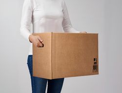 Caja para embalar q-connect americana ultra resistente con asas carton canal doble 7 mm color kraft 430x300x250 mm