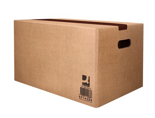 Caja para embalar q-connect americana ultra resistente con asas carton canal doble 7 mm color kraft 430x300x250 mm