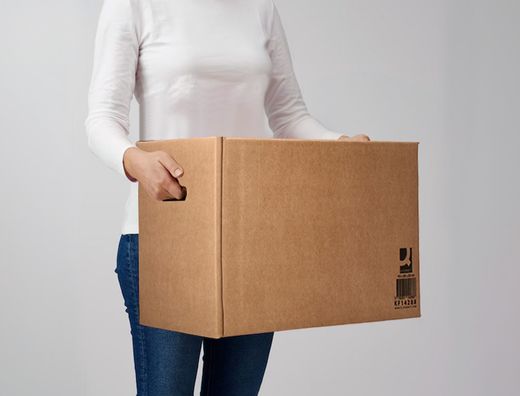 Caja para embalar q-connect americana ultra resistente con asas carton canal doble 7 mm color kraft 500x340x310 mm