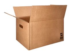 Caja para embalar q-connect americana ultra resistente con asas carton canal doble 7 mm color kraft 600x400x290 mm