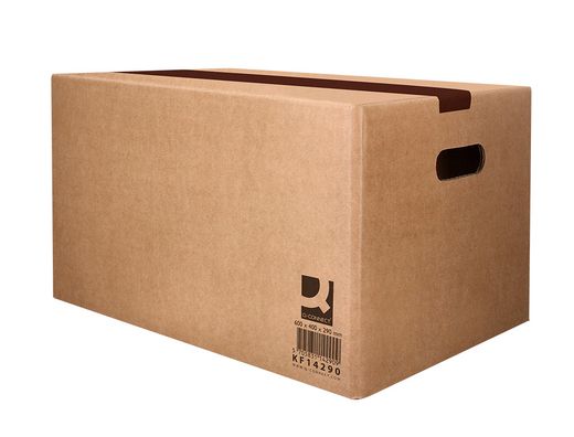 Caja para embalar q-connect americana ultra resistente con asas carton canal doble 7 mm color kraft 600x400x290 mm