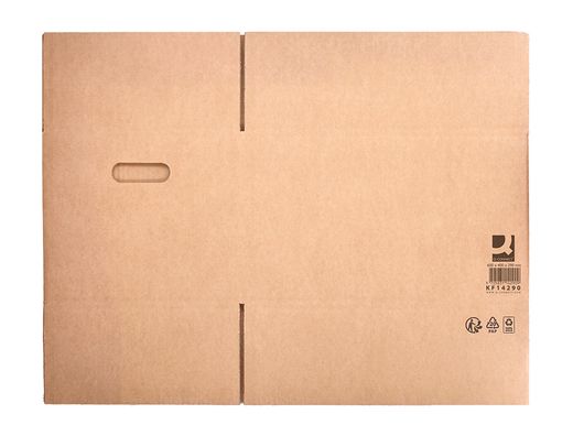 Caja para embalar q-connect americana ultra resistente con asas carton canal doble 7 mm color kraft 600x400x290 mm