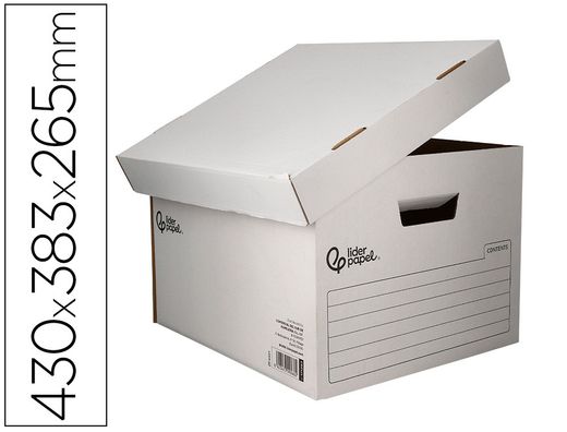 Cajon contenedor liderpapel carton automatico para 4 cajasarchivo definitivo folio / 5 archivadores a-z 430x383x265mm