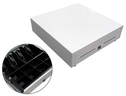 Cajon portamonedas 8 monederos 4 billeteros con llave manual blanco 410x415x110 mm