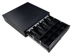 Cajon portamonedas 8 monederos 5 billeteros con llave manualnegro 410x415x110 mm