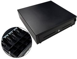 Cajon portamonedas 8 monederos 5 billeteros con llave manualnegro 410x415x110 mm