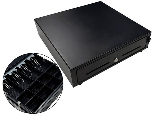 Cajon portamonedas 8 monederos 5 billeteros con llave manualnegro 410x415x110 mm