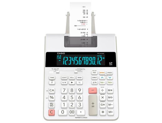 Calculadora casio impresora pantalla lc papel 58 mm impresion bicolor fr-2650rc 12 digitos dc color blanco