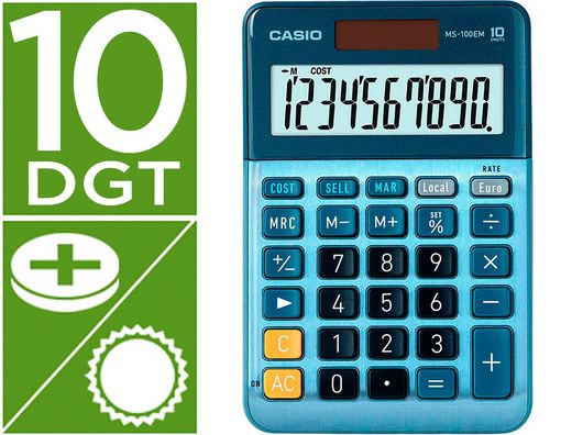 Calculadora casio ms-100em sobremesa 10 digitos tx +/- tecla doble cero color azul