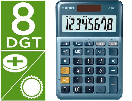 Calculadora casio ms-80e sobremesa 8 digitos tx +/- tecla doble cero color azul