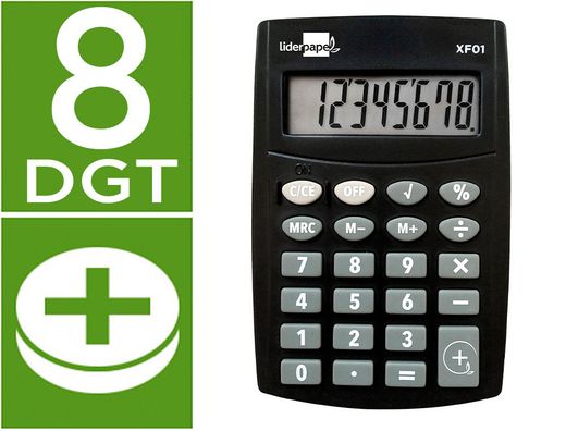 Calculadora liderpapel bolsillo xf01 8 digitos pilas color negro 99x64x9 mm
