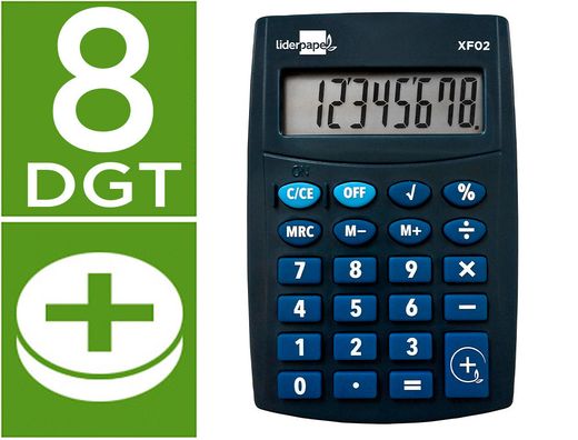 Calculadora liderpapel bolsillo xf02 8 digitos pilas color azul 99x64x9 mm