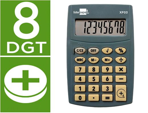 Calculadora liderpapel bolsillo xf03 8 digitos pilas color gris 99x64x9 mm