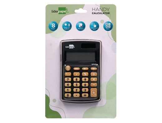 Calculadora liderpapel bolsillo xf05 8 digitos solar y pilas color negro 98x62x8 mm